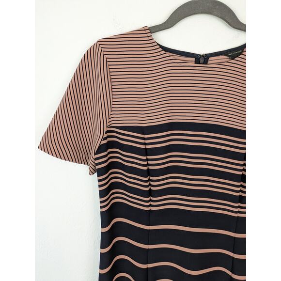 Ann Taylor Dress Fit Flare Ombre Striped Career Neutral Blue Pink Classic Size 8 - Picture 3 of 12